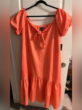 ELOQUII + Coral + Cotton + Puff Sleeve + Maxi Dress + Size 20 + NWT